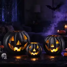Light-Up Jack-o'-Lantern Set, Black, 3… — Photo 2