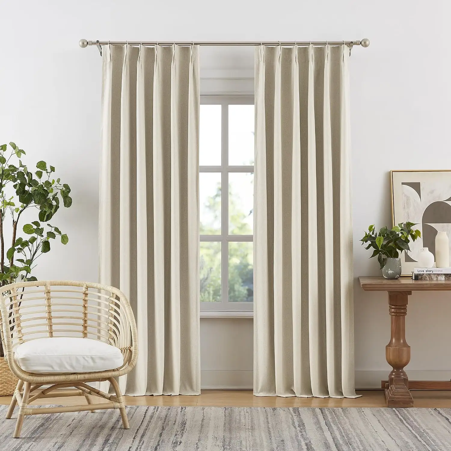 DUALIFE Natural Pleated Blackout Curtains,… — Photo 1