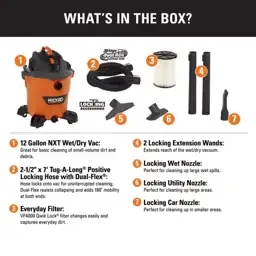 12 Gallon 5.0 Peak HP NXT Wet/Dry Shop Vacuum with Filter, Locking Hose ...
