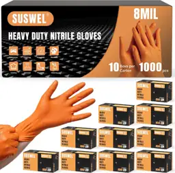 Heavy Duty 8 Mil Orange Nitrile Gloves, Diamond Textured Disposable ...