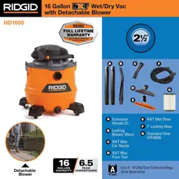 RIDGID 16-Gallon 6.5-HP NXT Shop Vacuum Wet/Dry Vac with Detachable ...