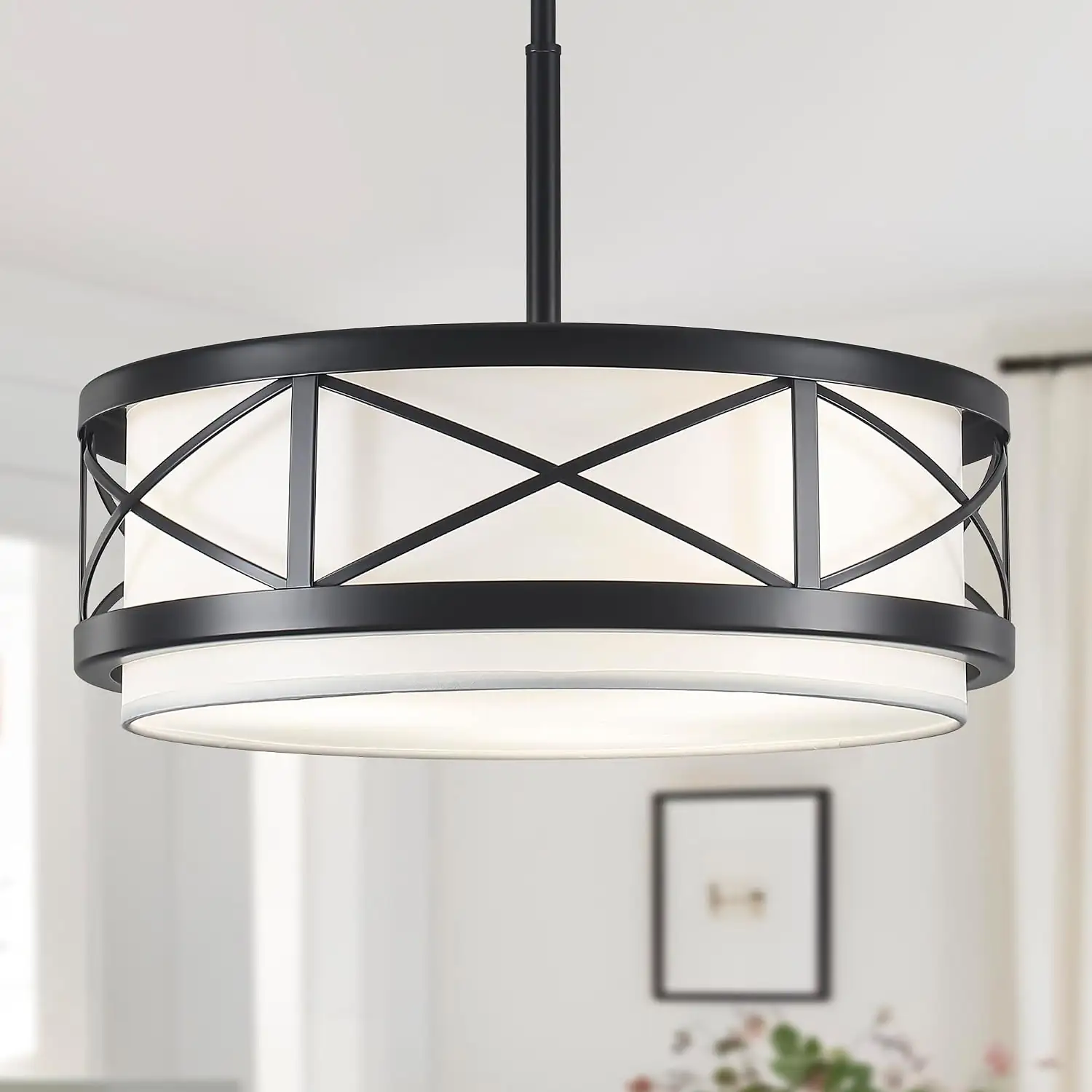 19.7" Modern Black Drum Chandelier,… — Photo 1