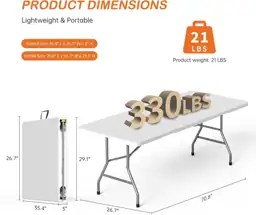 VSOAEIL 6 Foot Folding Table… — Photo 2