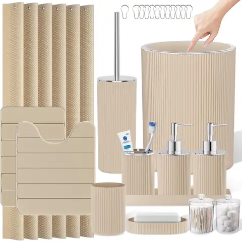 Beige Bathroom Accessories Set -… — Photo 1
