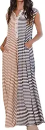 Womens Button Down Striped Sleeveless… — Photo 1