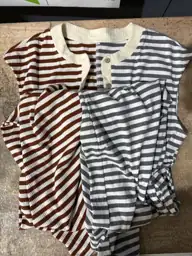 Womens Button Down Striped Sleeveless… — Photo 3