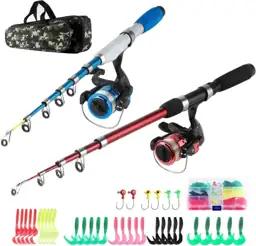 Collapsible Fishing Rod Kit: 2 Telescopic Poles, 2 Spinning Reels ...