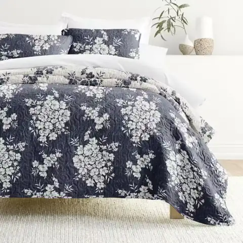 3-Piece Navy Distressed Bouquet Microfiber… — Photo 1