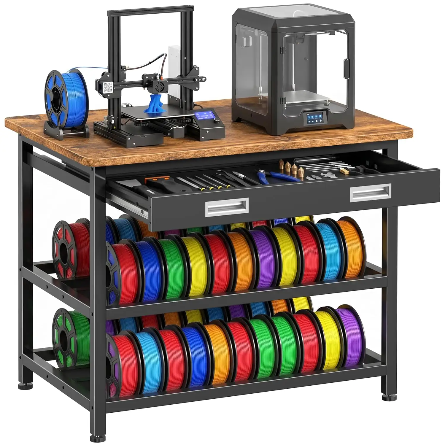 Heavy Duty 3D Printer Stand with Storage, 3-Tier Metal Desk with Drawer ...