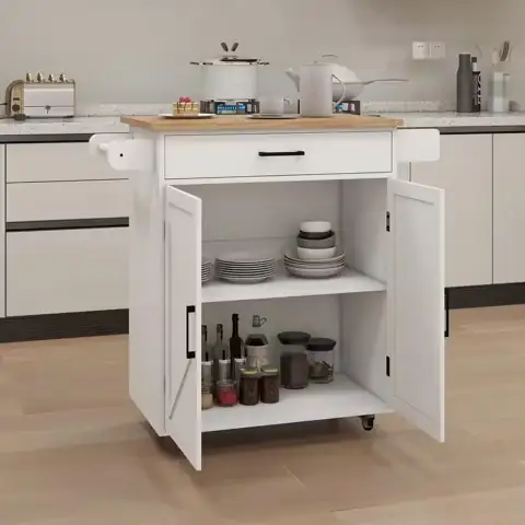 White Rubber wood Kitchen Cart… — Photo 1