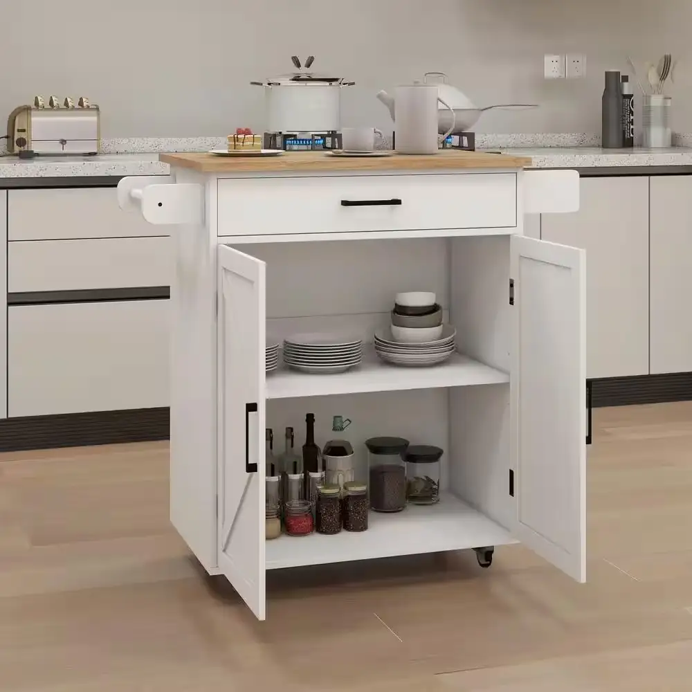 White Rubber wood Kitchen Cart… — Photo 1