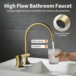 Brushed Gold Faucets, Single-Handle Brass… — Photo 2