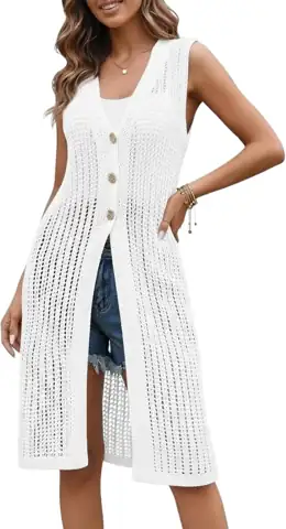 Womens Sleeveless Cardigans Vest Crochet… — Photo 1