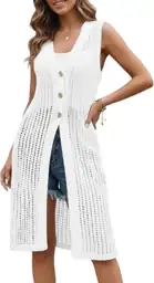 Womens Sleeveless Cardigans Vest Crochet… — Photo 1