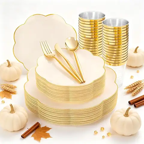 180pcs Elegant Gold Rim Ivory… — Photo 1