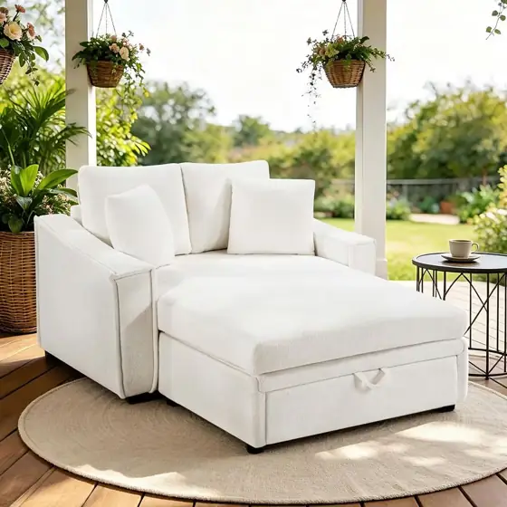 53.5 in. Beige Velvet Twin… — Photo 1