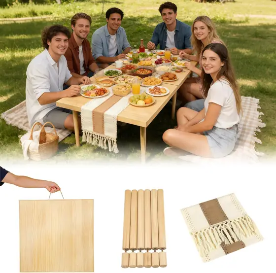 Portable Wooden Picnic Table, 60"… — Photo 1