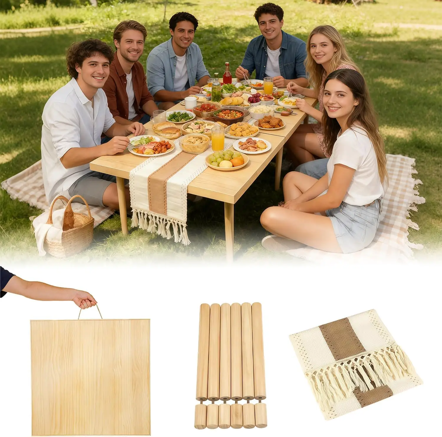 Portable Wooden Picnic Table, 60"… — Photo 1