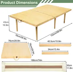 Portable Wooden Picnic Table, 60"… — Photo 2