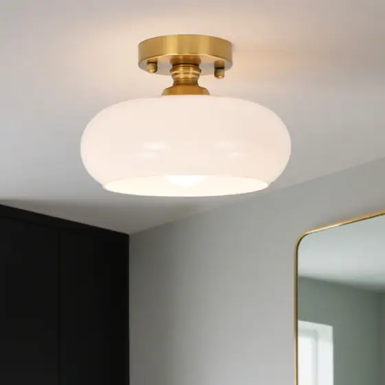 Milk Glass Semi-Flush Mount Ceiling… — Photo 1