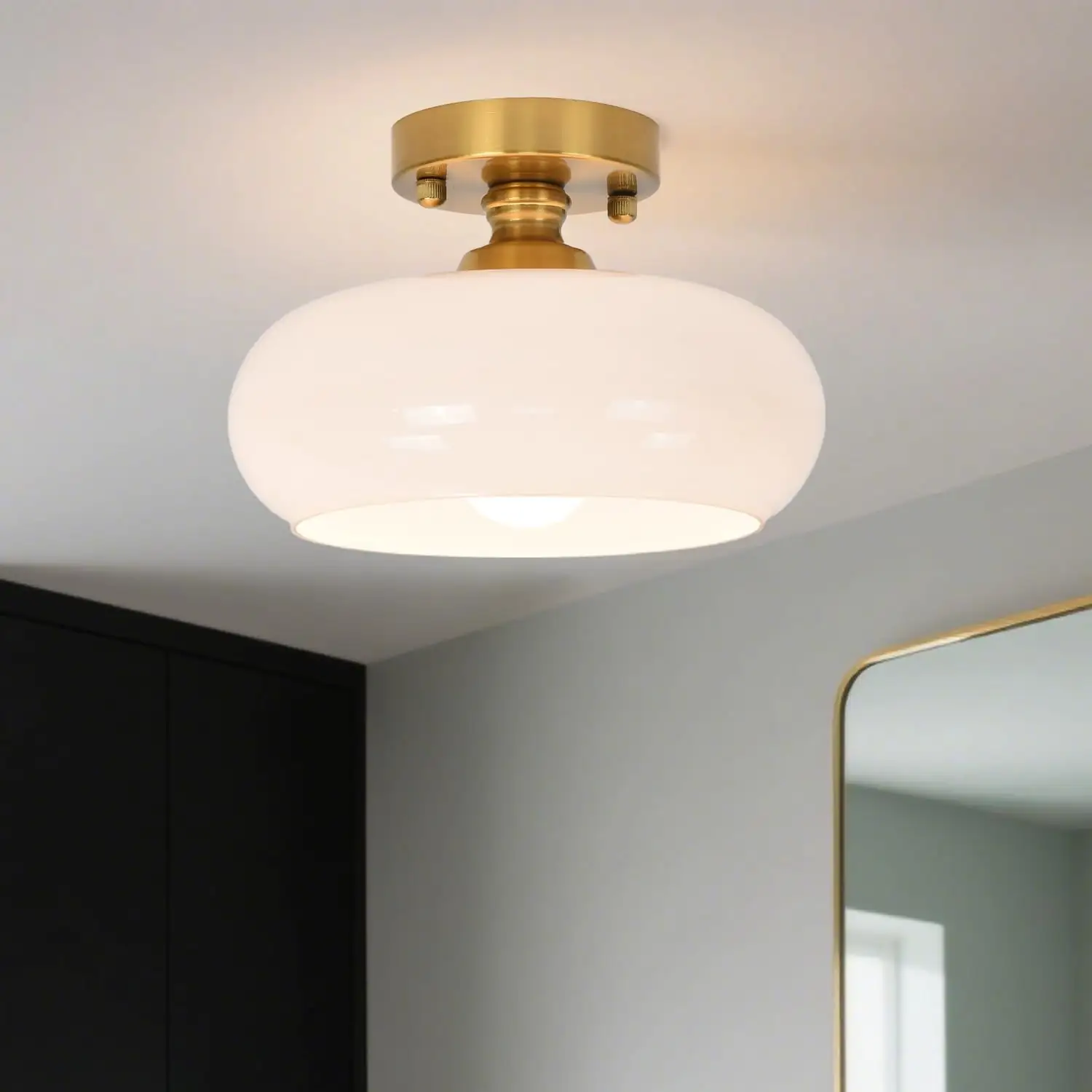 Milk Glass Semi-Flush Mount Ceiling… — Photo 1