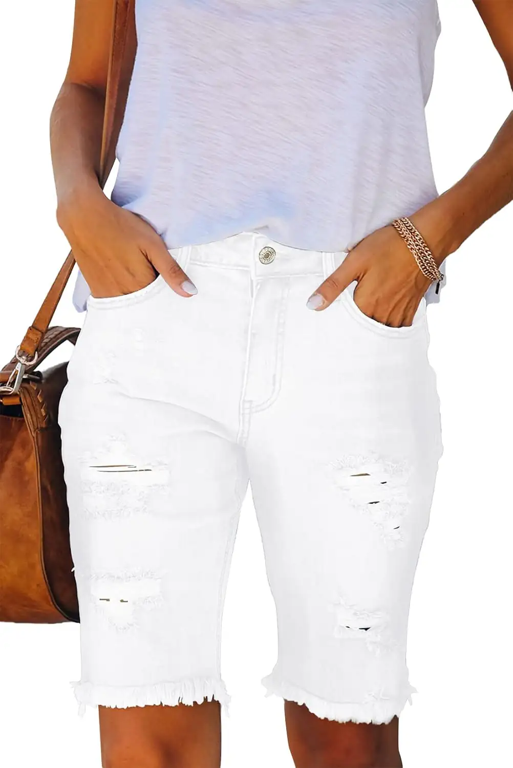Metietila Women's Ripped Mid-Rise Denim… — Photo 1