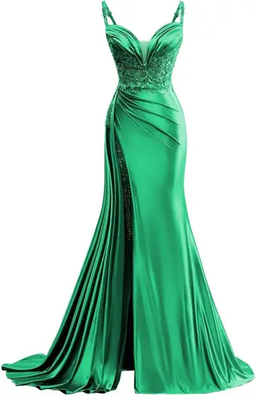 V-Neck Satin Prom Dress, Long… — Photo 1
