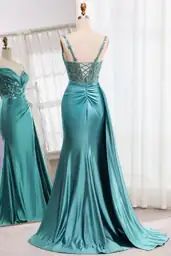 V-Neck Satin Prom Dress, Long… — Photo 2