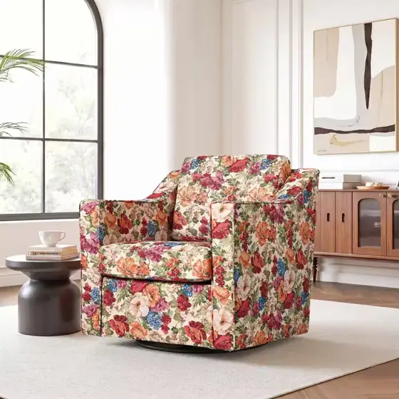 Beige Floral Line Upholstered Swivel… — Photo 1