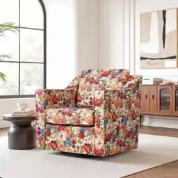 Beige Floral Line Upholstered Swivel… — Photo 1