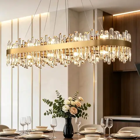 Modern Crystal Chandelier Rectangle Gold… — Photo 1
