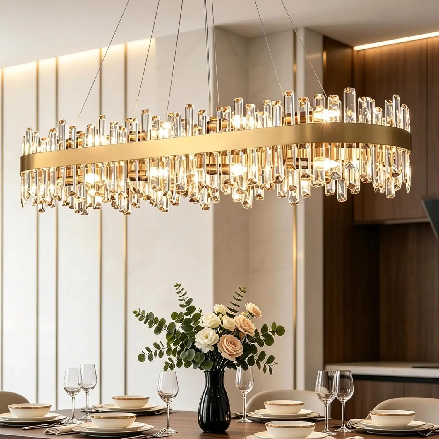 Modern Crystal Chandelier Rectangle Gold… — Photo 1